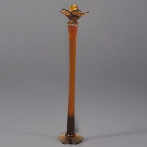 Amber Glass Flower Taper Candle Holder Tall Stem Candlestick Decor Vintage 20.5"